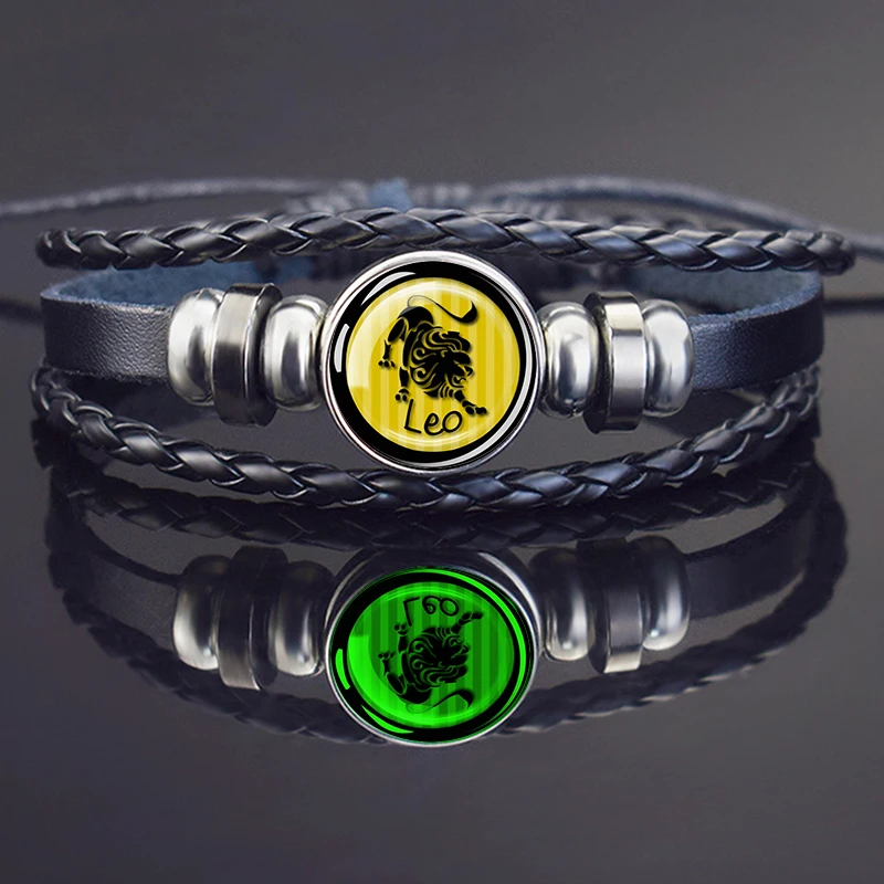 Esspoc 12 созвездий браслет стимпанк черные кожаные браслеты ручной работы для