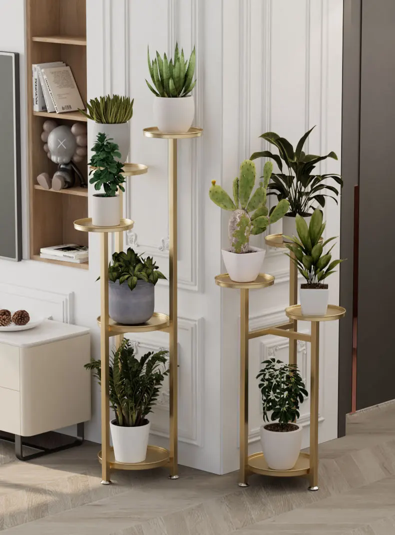 Золотые многоэтажные железные полки для растений пол-потолок балкона горшка