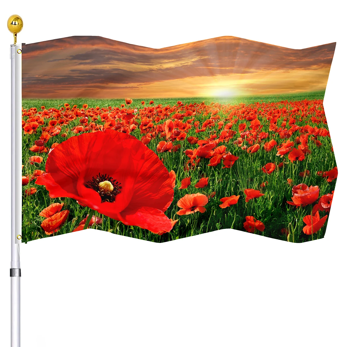 

Poppies Flag Field Sunset Nature Landscape Flags Banners with Brass Grommets Double Stitched Flag for House Inside Outdoor Decor