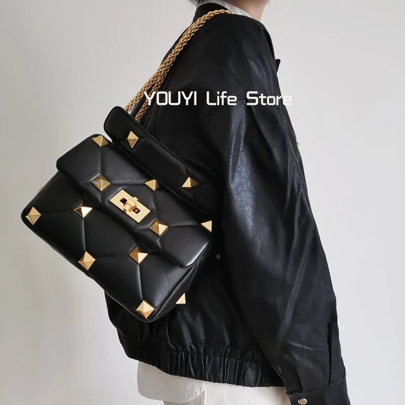 

Luxury classic ladies chain bag 100% leather messenger bag big diamond lock shoulder bag VLTO handbag