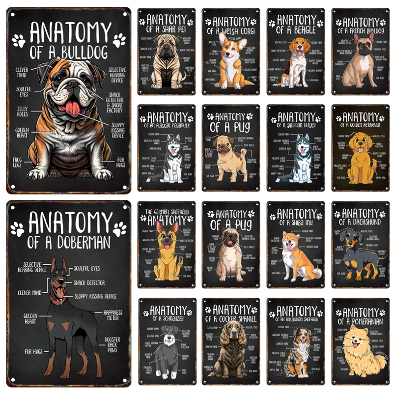 

Canine Anatomy Diagram Retro Metal Signage Cartoon Tin Painting Dog Poster Home Pet Store Kennel Wall Art Decor Mural Aesthetics