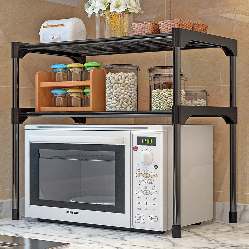 

2-Layer Microwave Oven Shelf Stainless Steel Detachable Rack Kitchen Organize Tableware Shelves Home Storage Rack Holder