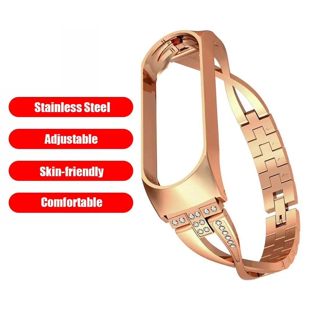 

Stainless Steel Crystal Wristband Wrist X-shaped Diamond Metal Simple Convenient Strap and Frame Shell for Xiaomi Miband 4