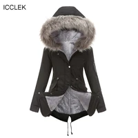 icclek european parka coat cotton coat medium long hooded winter warm plush coat cotton coat 2021