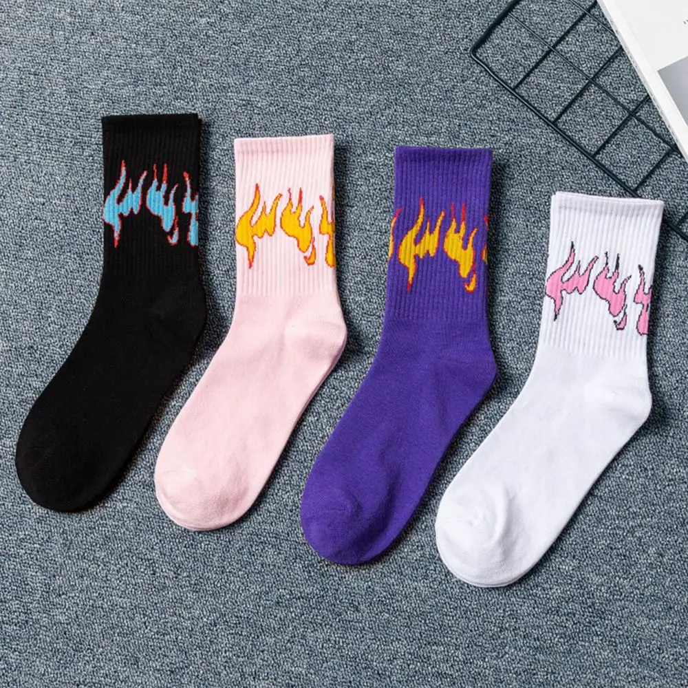 

Unisex Fashion Flame Torch On Fire Hit Color Men Crew Socks Street style Cotton Socks Skateboard Socks