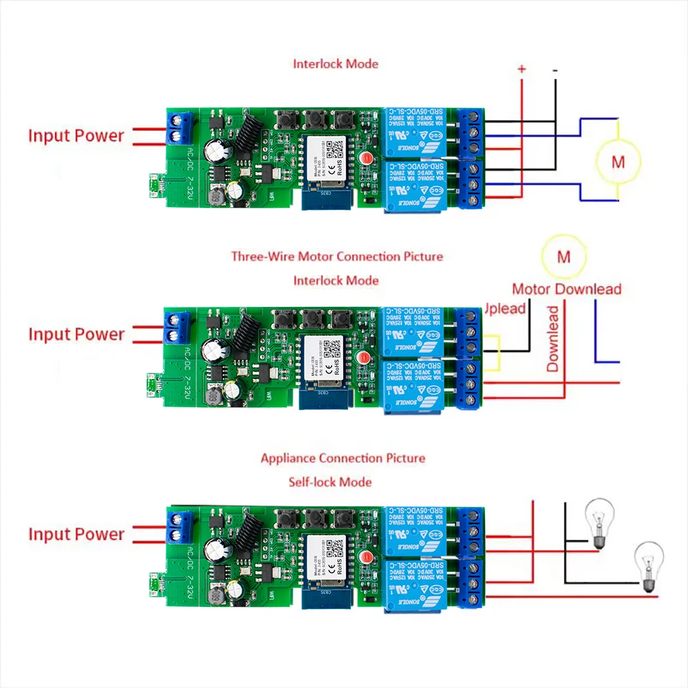 Фото Модуль двухканального реле Zigbee/Wi-Fi (2 реле) 12В/24В/220В, сухой контакт NO/NC/COM, импульсное управление, для освещения и двигателей, совместим с Tuya и Alexa №5