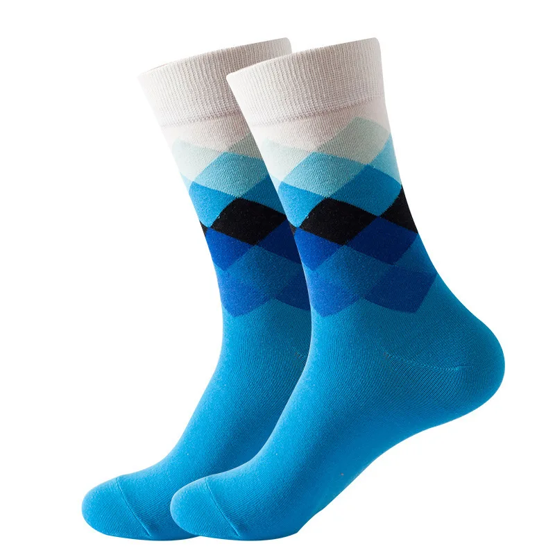 Europe and America Trendy Men Socks High Quality Rhombus Check Mid-calf Socks Outdoor Riding Basketball Sock Cotton Sock for Men