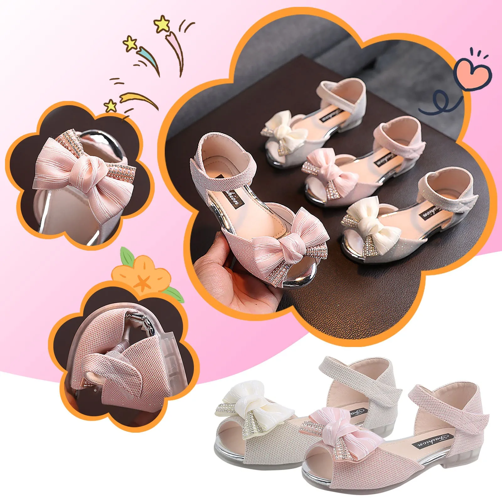 

Girl Pearl Bow Princess Shoes Spring And Autumn Children Non Slip Flat Shoes Baby Soft Sole Leather Shower Slippers Size 13