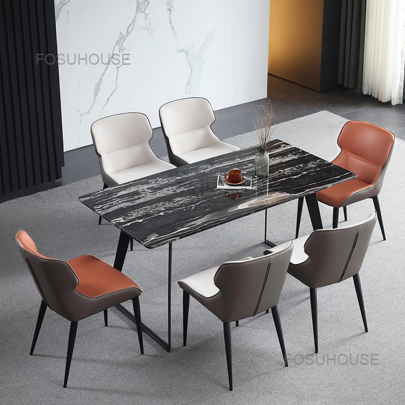 

Modern Simple Dining Chairs Nordic Dining Room Furniture Light Luxury Back Chair Italian Hotel Restaurant Creative Leather Chair