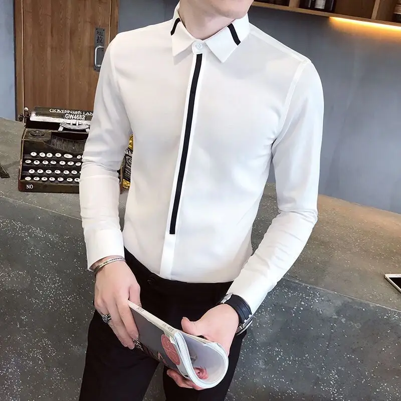 Fashion Lapel Spliced All-match Shirt Men's Clothing 2022 Autumn New Oversized Casual Tops Long Sleeve Loose Korean ShirtS