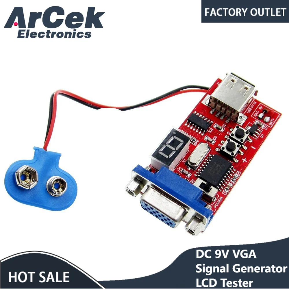 

DC 9V VGA Signal Generator LCD Tester 15 Different Signal Output USB Battery Dual Power Supply