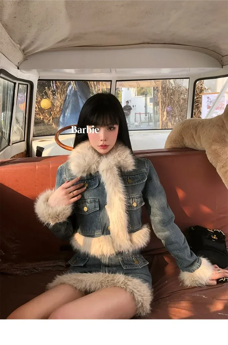 Модная приталенная короткая куртка в корейском ретро-стиле для девушек юбка до