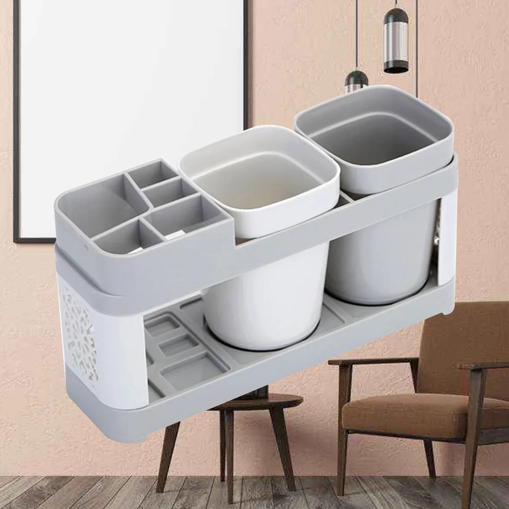 

Multi-Function Holder Set Desktop Practical Double Cup Storage Shelf Rack for Couple Home