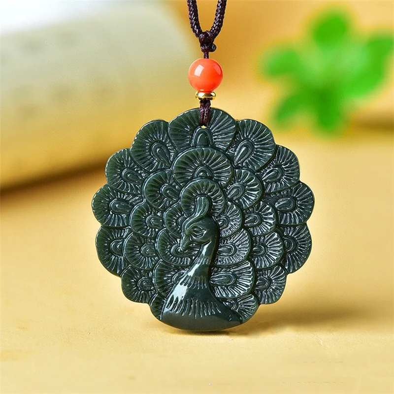 

Natural Hetian Jade Sapphire Proud As A Peacock Pendant Fashion Joker Pendant Jewelry for Men and Women
