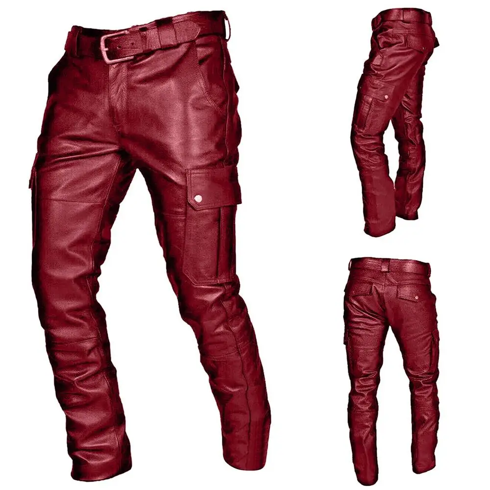 

New Men's Personality Pants Texture Shaped Pants Leather Pants Work Suit Pockets Fashion Pants