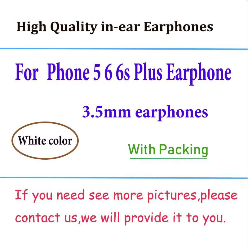 

50Pcs/lot High Quality 3.5mm In-Ear Headphones Headset With Remote Line Mic for iphone 5 5s 6 6S plus Earphone With Retail Box