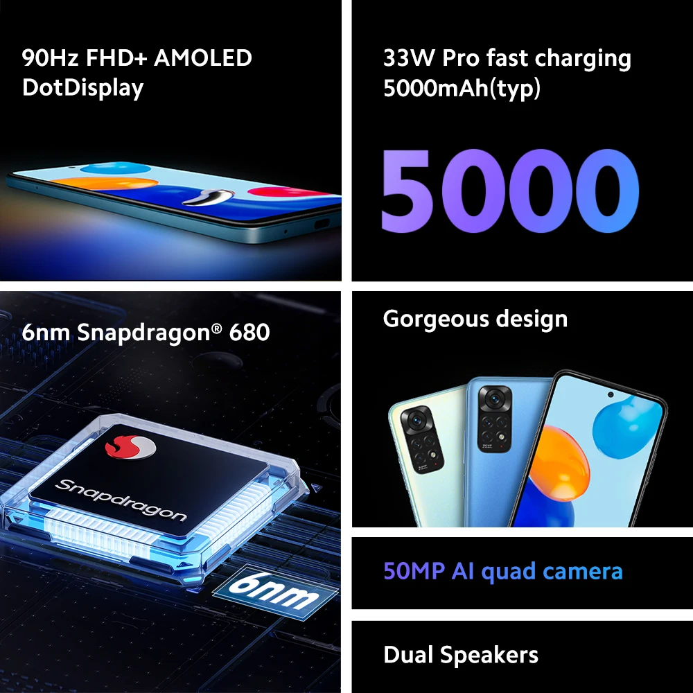 Смартфон Xiaomi Redmi Note 11 NFC Snapdragon 680 восемь ядер 33 Вт часы быстрой зарядки 50 МП четыре