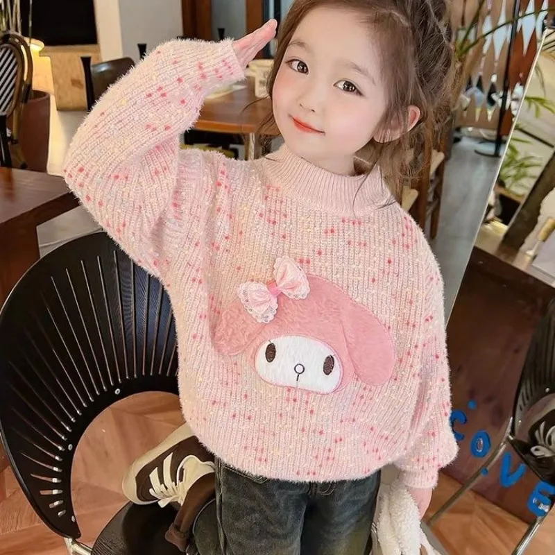 Милый зимний вязаный свитер Kuromi с рисунком Kawaii Sanrio My Melody Plus бархатный утолщенный