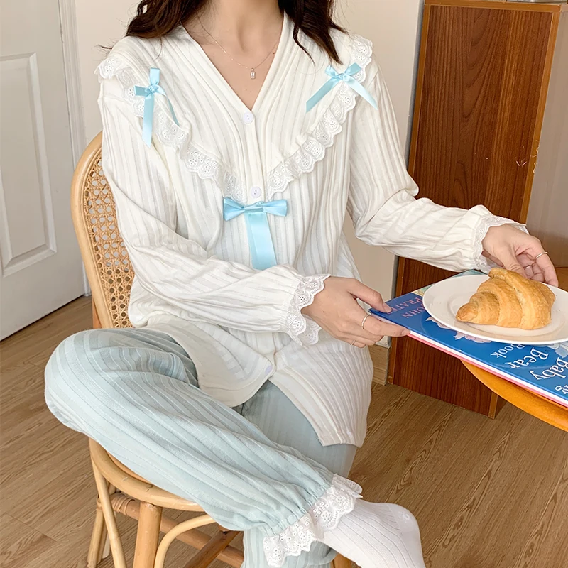 

100% хлопок комплекты одежды для сна для беременных милые пижамы для грудного вскармливания Костюмы Одежда для беременных женщин домашний со...