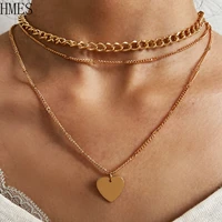 hmes layered necklace y2k boho geometry round pendant necklace for women gold silver color collarbone chain vintage party gift