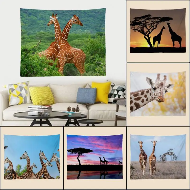 

Недорогие настенные богемные гобелены в стиле хиппи с искусственным принтом жирафа
