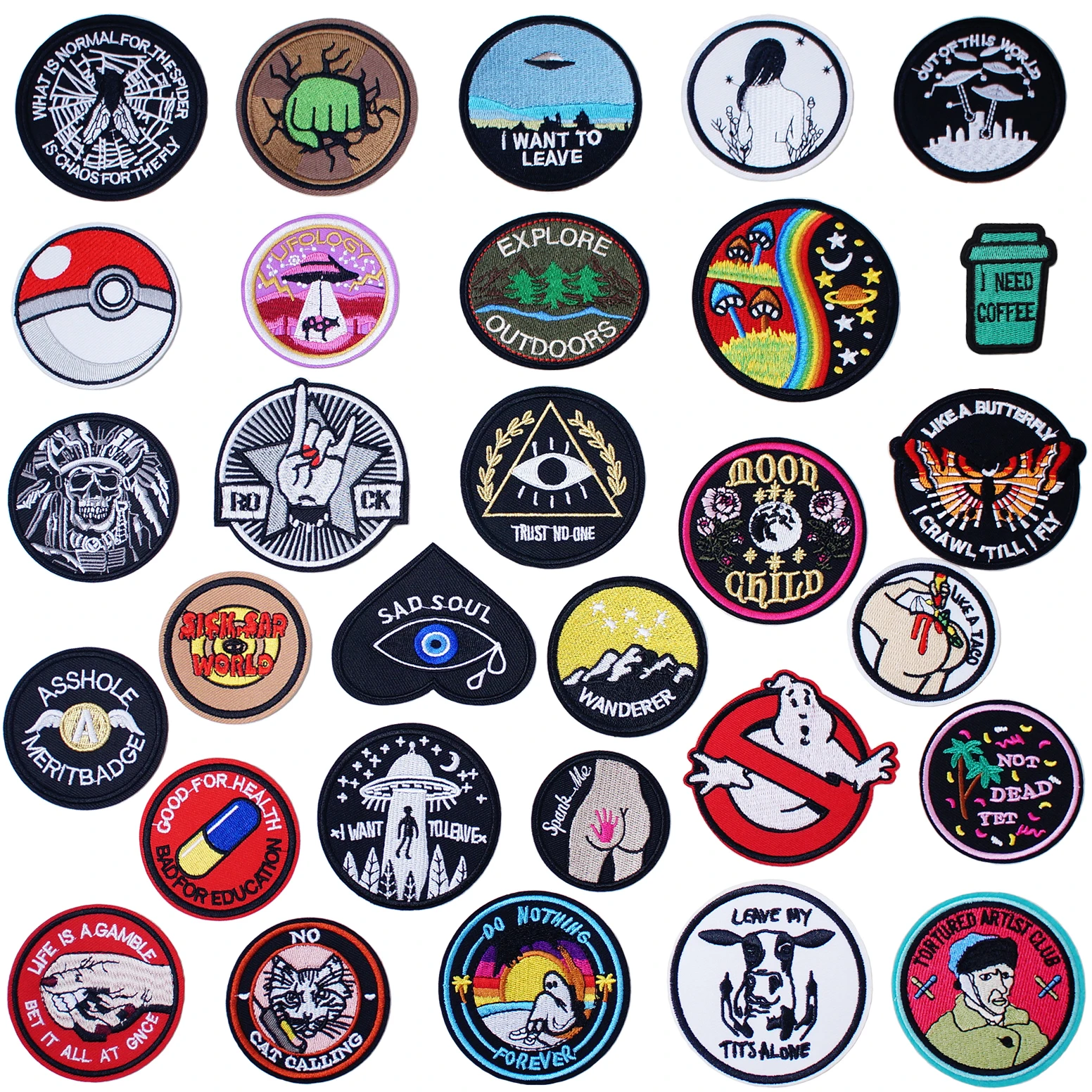 Круглая черная нашивка НЛО инопланетянин глаз с утюгом для шитья вышитая аппликация для куртки одежды наклейки значок Сделай Сам аксессуары для одежды