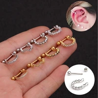 1pc surgical steel barbell with cz hoop ear tragus cartilage helix earrings ear studs ear cuff rook woman lobe piercing jewelry