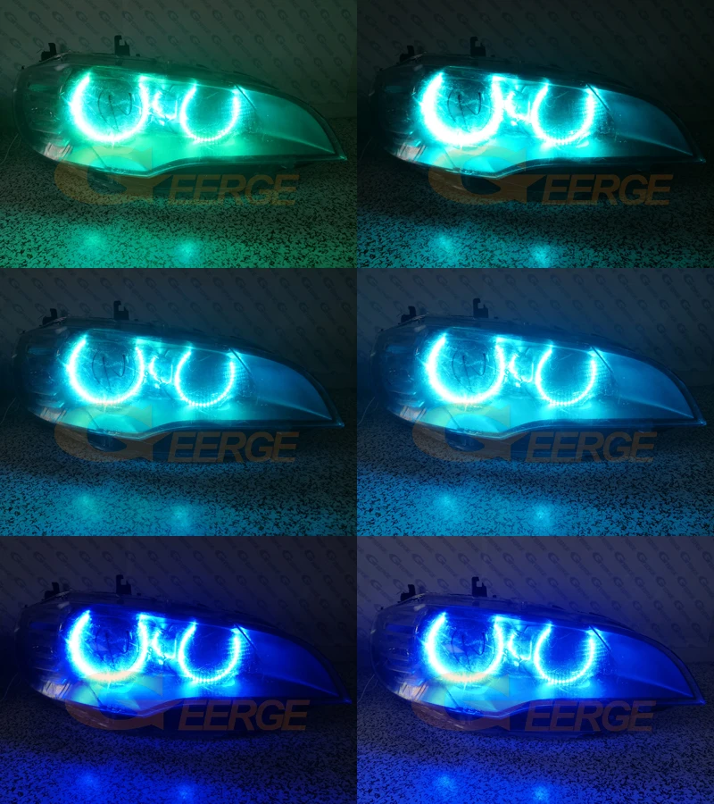 Фото Для BMW X6 E71 E72 2008-2014 Дневные ходовые огни с Bluetooth-управлением через приложение, многоцветные, ультраяркие RGB LED кольца Angel Eyes Halo №5