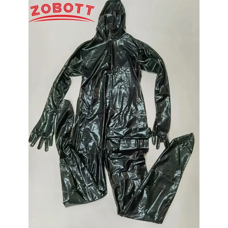 Мужской эластичный боди из ПВХ с рукавами для пениса сексуальный кожаный