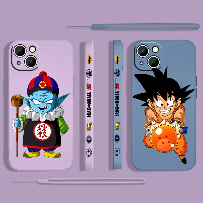 

Dragon Ball Goku Cartoon For Apple iPhone 13 12 Mini 11 Pro XS MAX XR X 8 7 6S SE Plus Liquid Left Rope Silicone Phone Case
