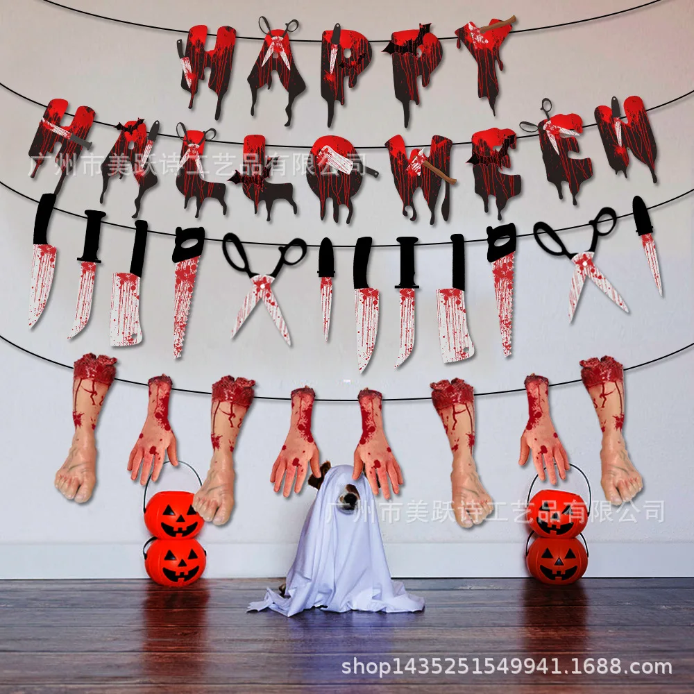 

Декоративный баннер на Хэллоуин, ножницы, ручной ножной баннер, украшение для дома с привидениями, украшение для вечевечерние, подвесное ук...