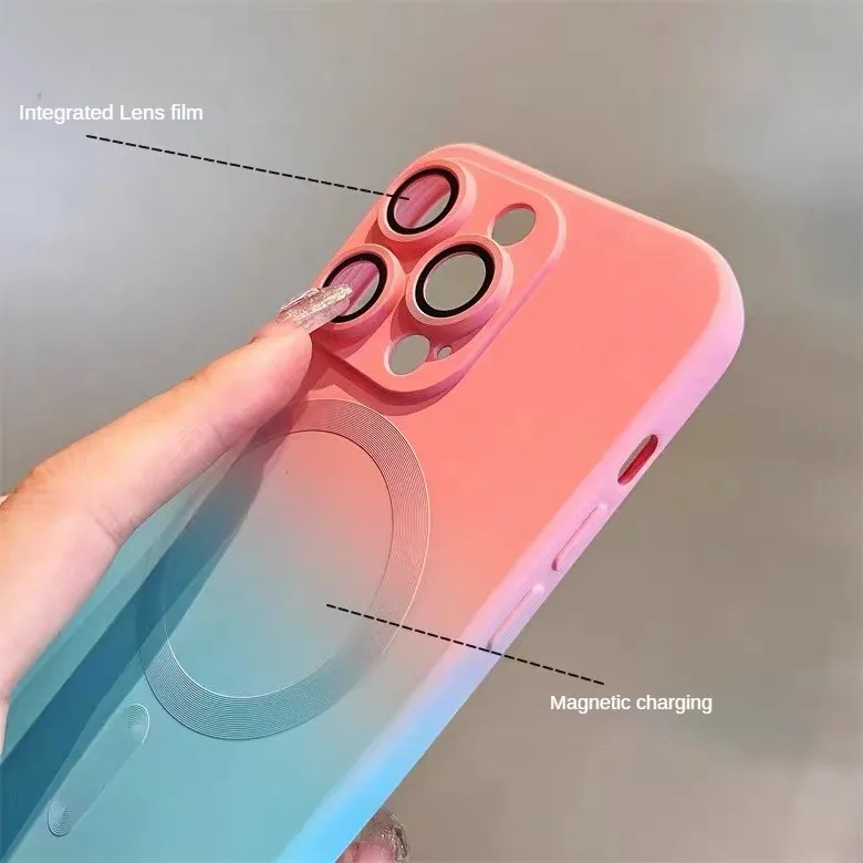 Silicone dual Color Magnetic absorbing Glass lens Protective film Case For iphone14 Plus 13 12 11 Pro Max Fashion New Products