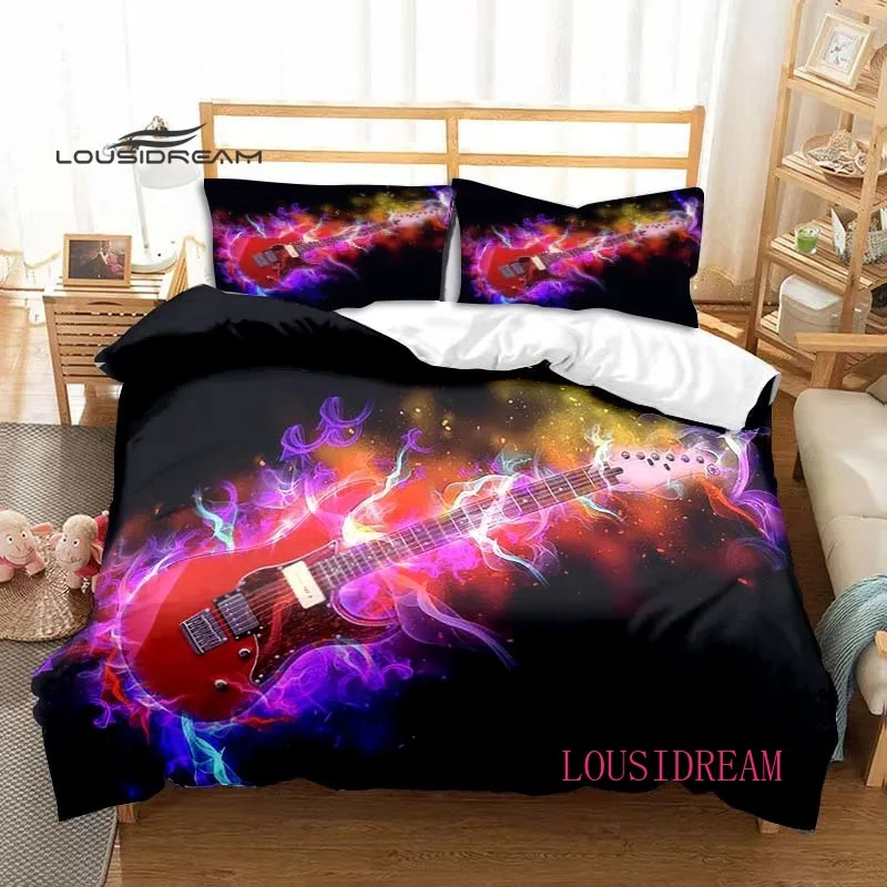 

Комплект постельного белья с изображением гитары, музыки, мультфильмов, пододеяльник, Комплект постельного белья, пододеяльник с 2 наволочк...