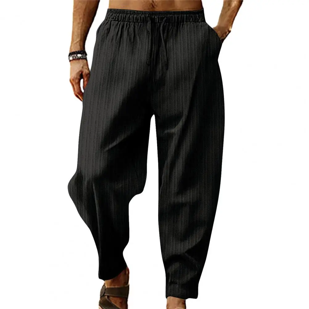 

Men Trousers Comfortable Wide Leg Men's Sweatpants Elastic Waist Soft Breathable Fabric Striped Design for Sports Leisure Loose