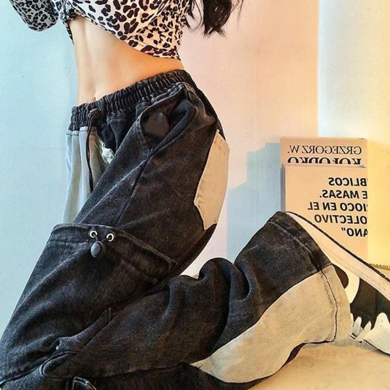 

Streetwear women jeans design sense niche American cargo pant women 2022 spring loose casual mopping y2k high waisted jean women