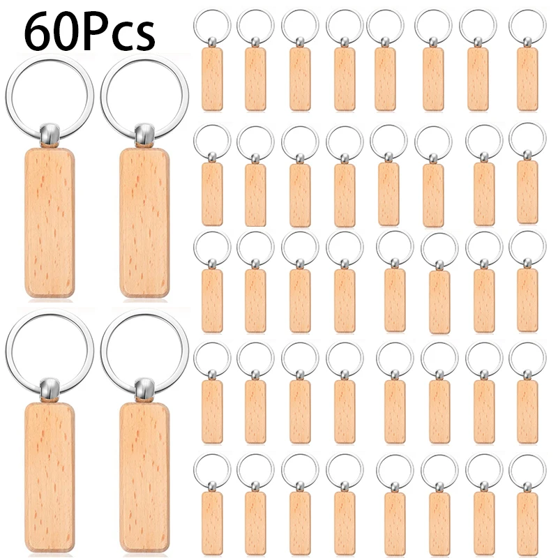 60шт деревянные брелки пустой деревянный брелок автомобильный для мужчин и
