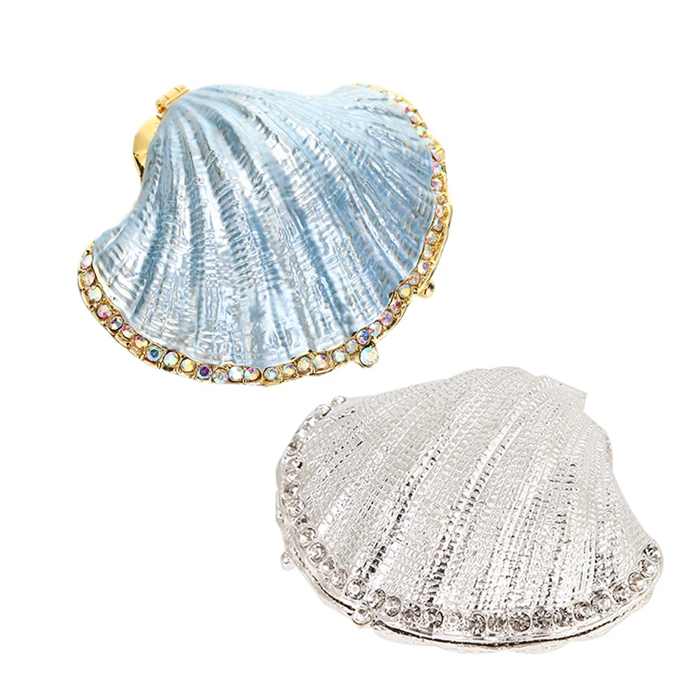 

1pc Pearl Shell Hinged Jewelry Box Wedding Ring Holder Vintage Mussel Seashell Figurine Trinket Case Creative Gift Blue/Pink