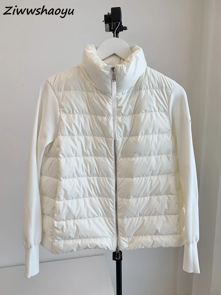 

Женское модельное дизайнерское однотонное пальто, белое прямое пуховое пальто с рукавами-фонариками и принтом, Осень-зима