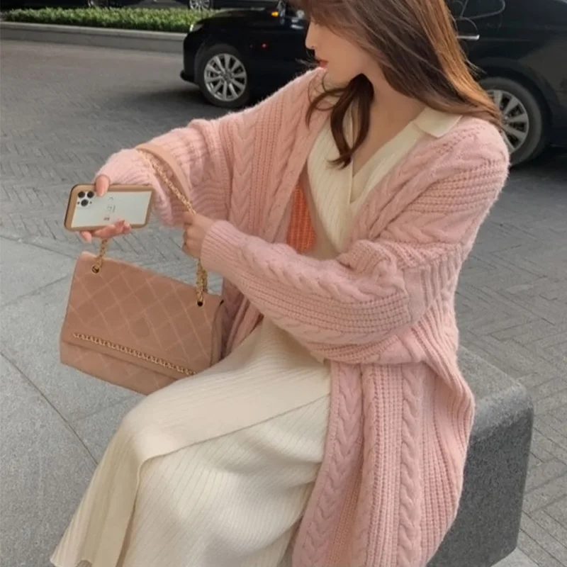 Южнокорейский вязаный кардиган в клетку стиле ретро с бриллиантами для женщин