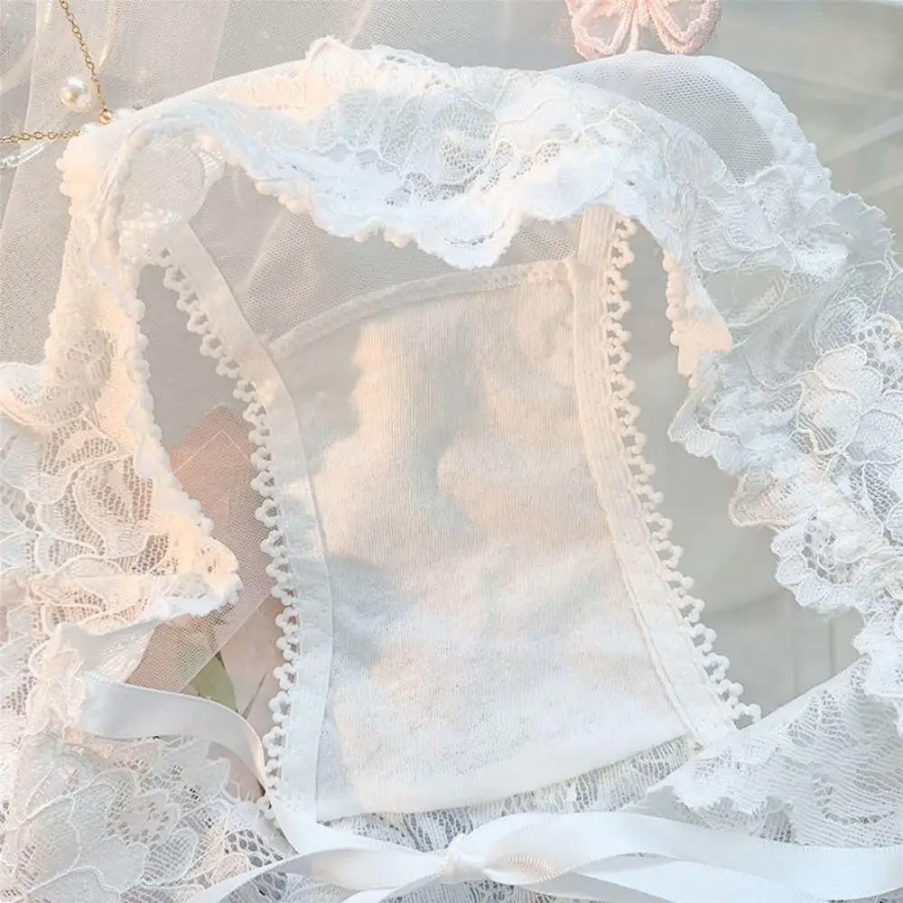 Дышащие кружевные трусики с бантом и средней талией хлопковое нижнее белье для