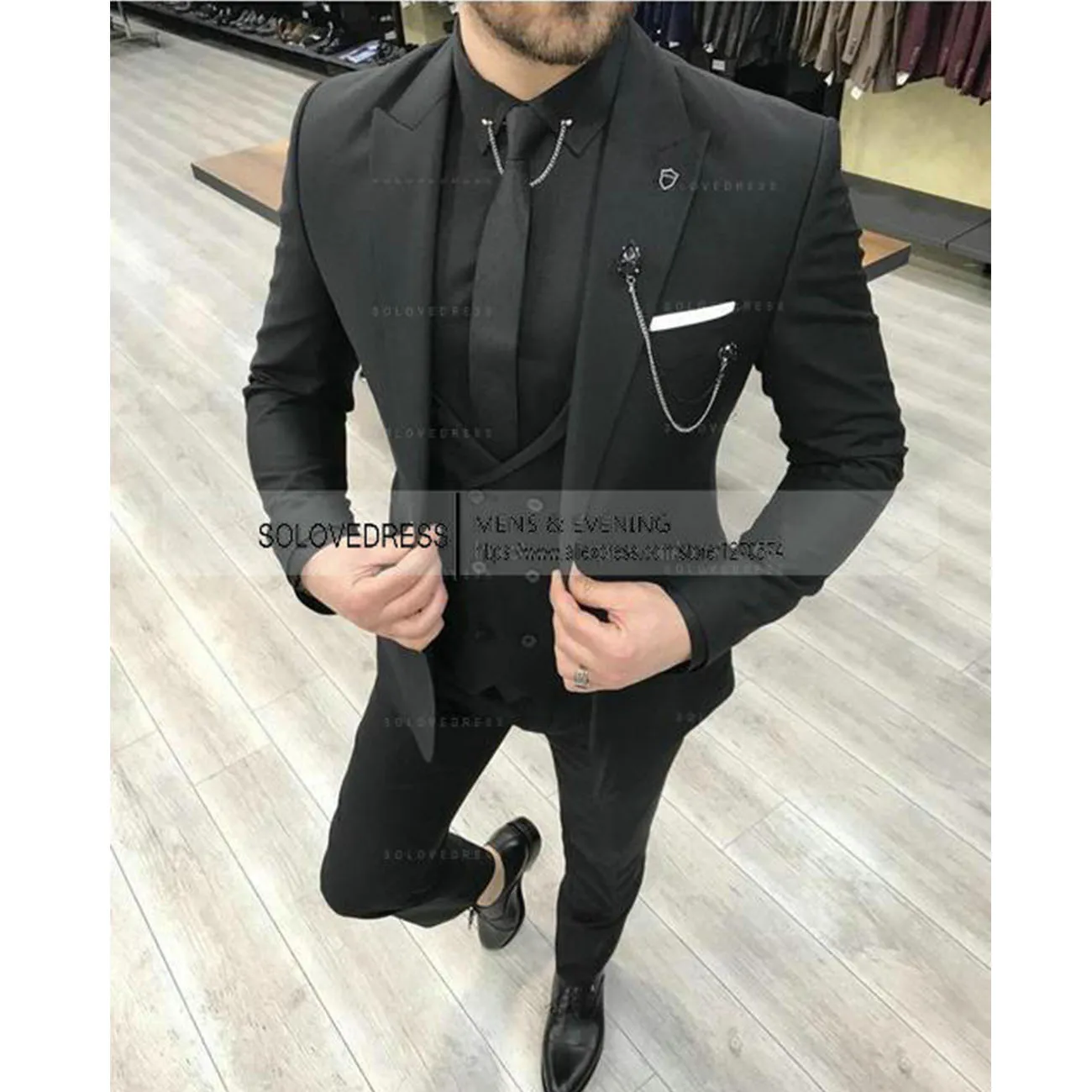 New 2023 Black Men's 3 Pieces Suit Formal Business Notch Lapel Slim Fit Tuxedo Best Man Blazer For Wedding(Blazer+Vest+Pants)