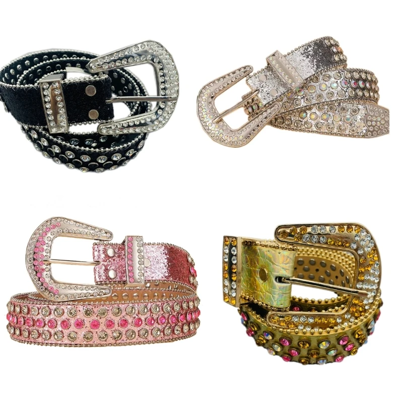 

Rhinestones Belt Western Bling Studded Leather Belt Women Fashion Accessoy