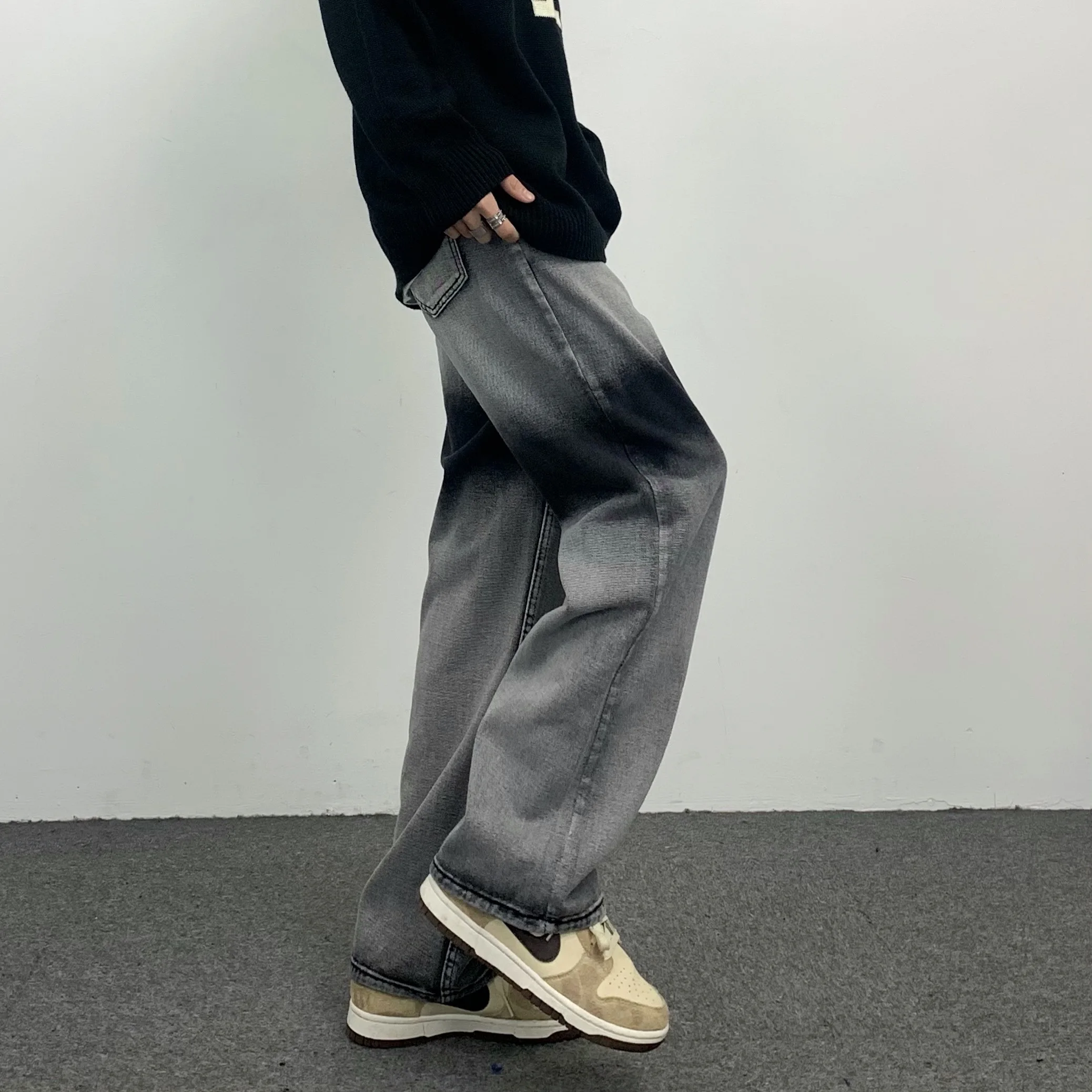 Men Jeans Trend Contrast Tie Dye Gradient Straight Jeans Unisex Denim Trousers Y2k Pants Wide Leg Pants Women Pants Men Clothing