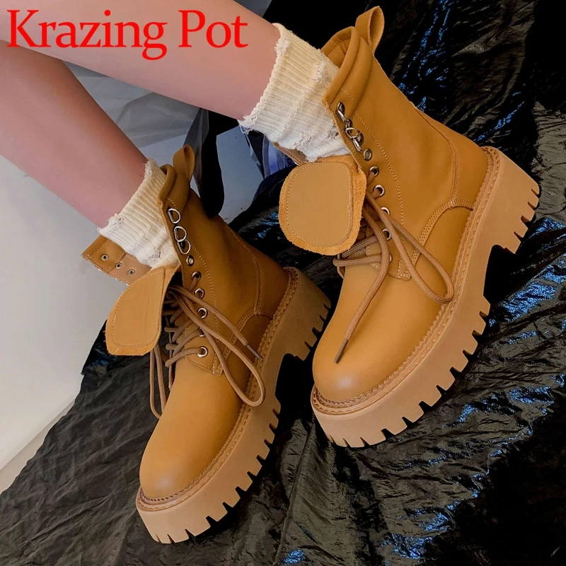 

Ботильоны из коровьей кожи на толстой подошве, с круглым носком, на шнуровке