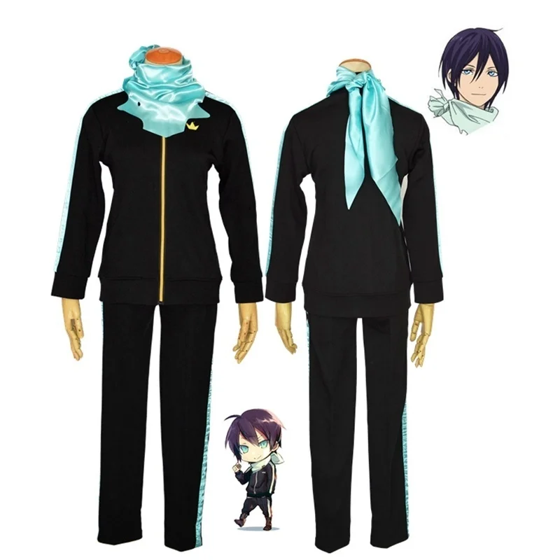 

High Quality Anime Noragami Yato cosplay wig and costume Free Shipping(Jackets+Pants+Scarf+Wig)Suit Sportswear Whole Set