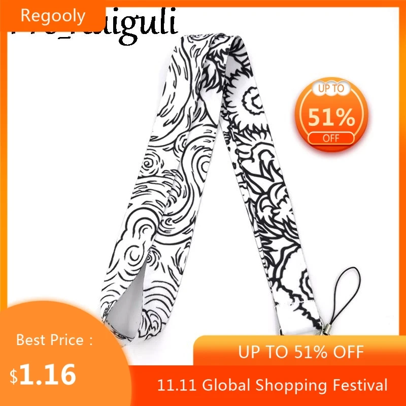 

Van gogh painting starry sky sunflowers Neck keychain necklace Anime Cartoon Neck Strap Lanyard ID badge holder Keychain Lanyard