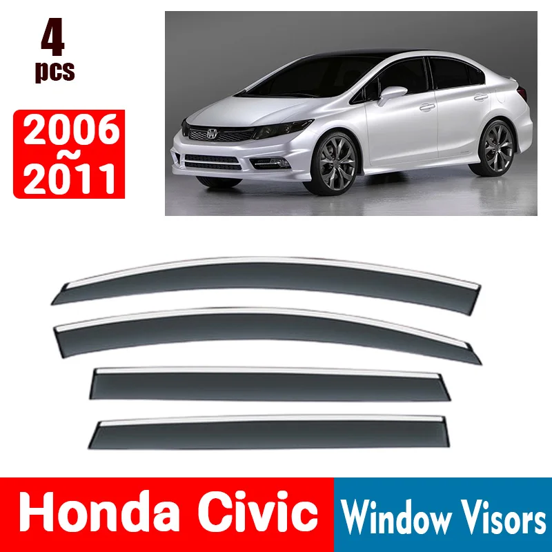 FOR Honda Civic 2006-2011 Window Visors Rain Guard Windows Rain Cover Deflector Awning Shield Vent Guard Shade Cover Trim