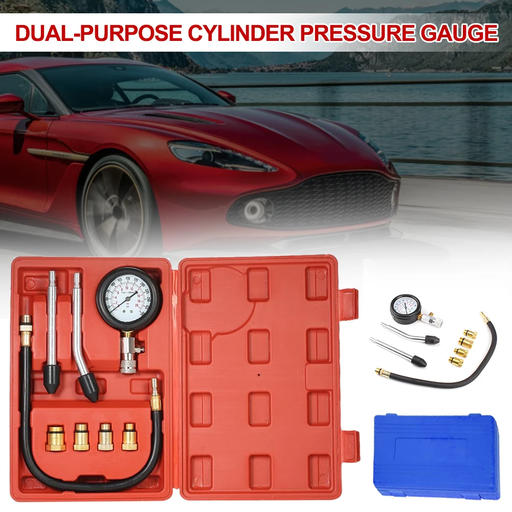 

Gasoline Engine Compression Tester Car Pressure Gauge Tester Meter Auto Petrol Gas Engine Cylinder with M10 M12 M14 M18 Adapter