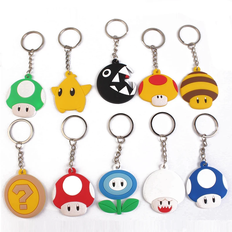 

Super Mario Bros Cartoon Keychains Bags Pendant Games Anime Figures Yoshi Luigi Shy Guy Mushroom Donkey Kong Model Toys Keychain