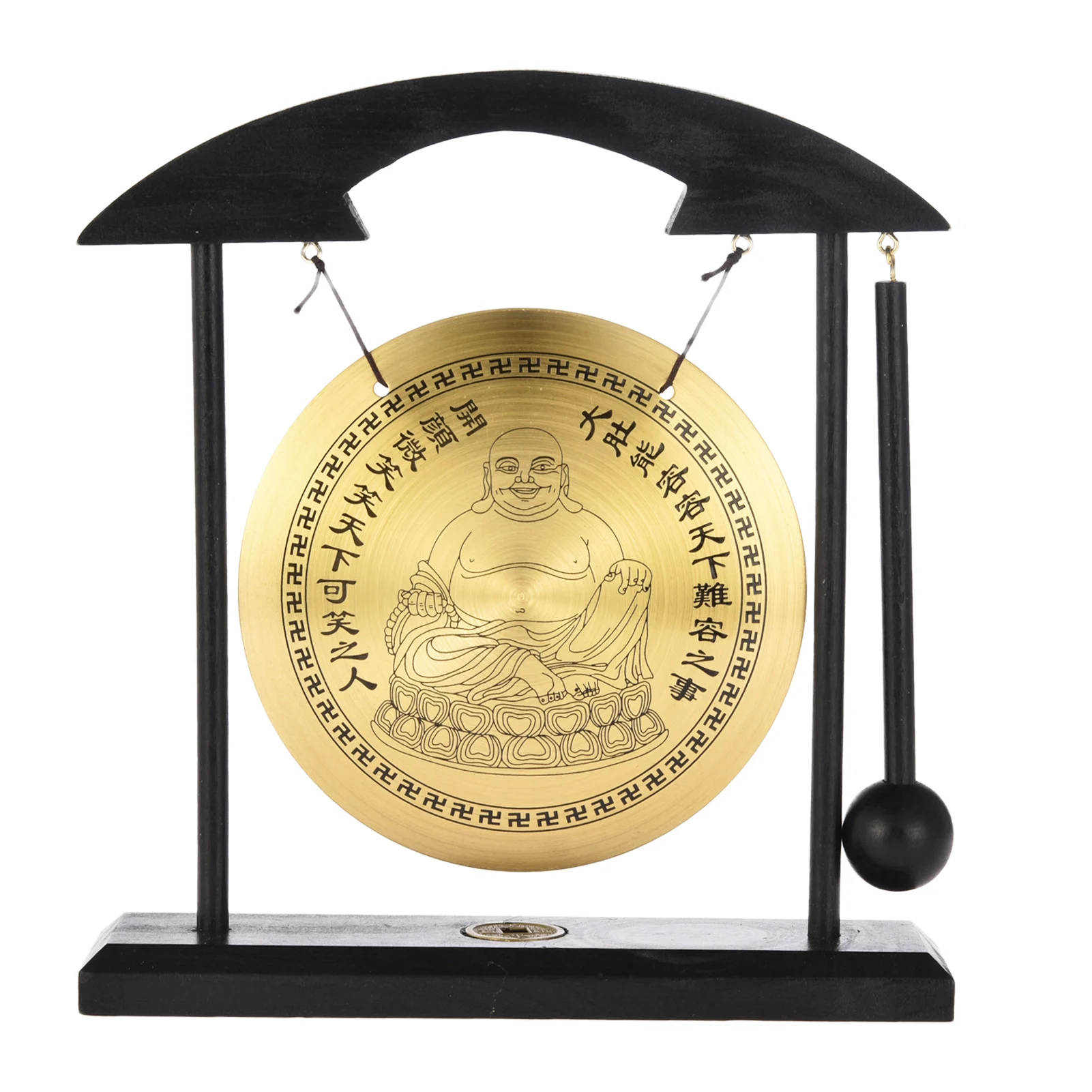 

Zen Art Table Gong Feng Shui Desktop Gong Chinese Decor Brass Gong Percussion Instrument With Wooden Chime For Home Decor 4.92